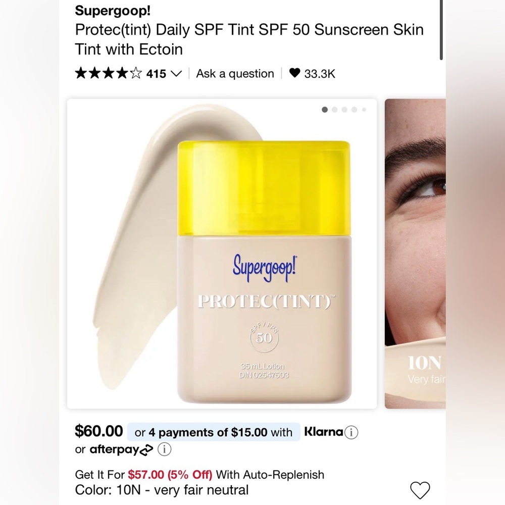 Supergoop! Protec(tint) Daily SPF Tint SPF 50 Sunscreen Skin Tint 10N